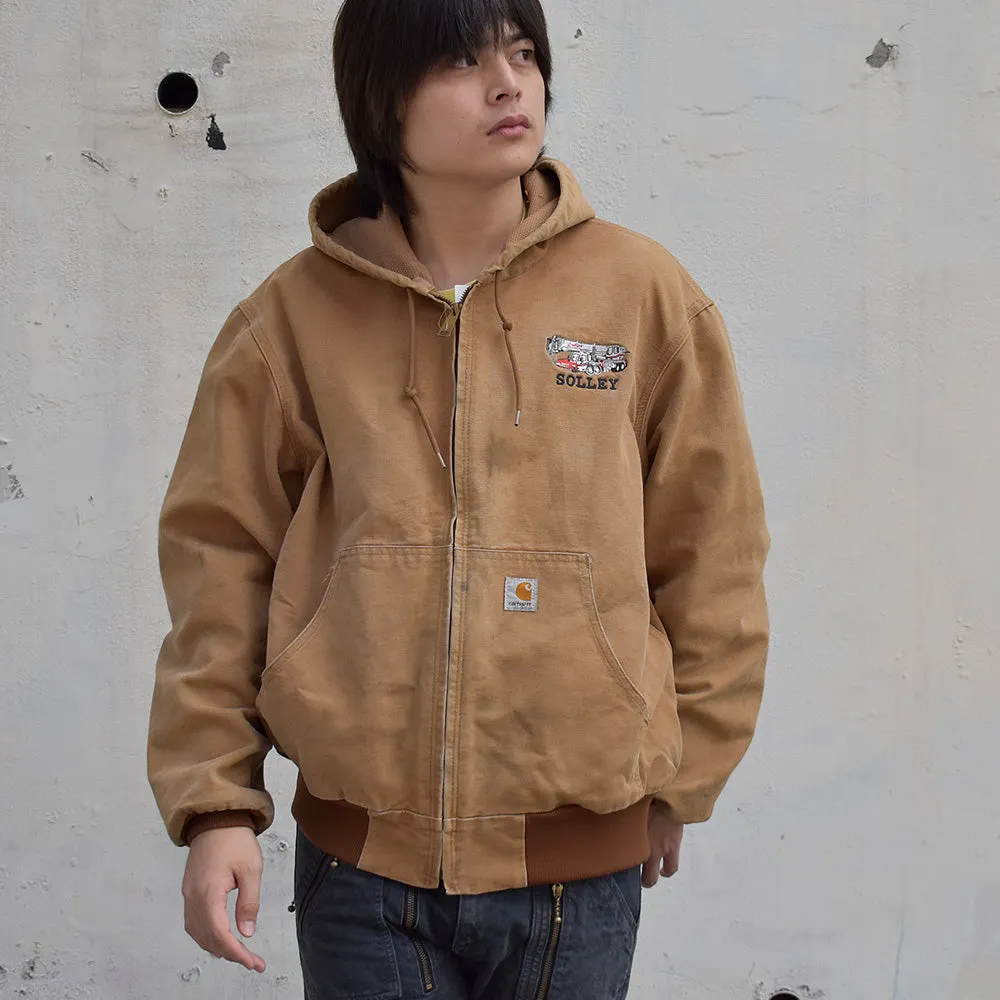 90's 企業刺繡！ Carhartt ダック アクティブパーカー メッシュライナー 231012