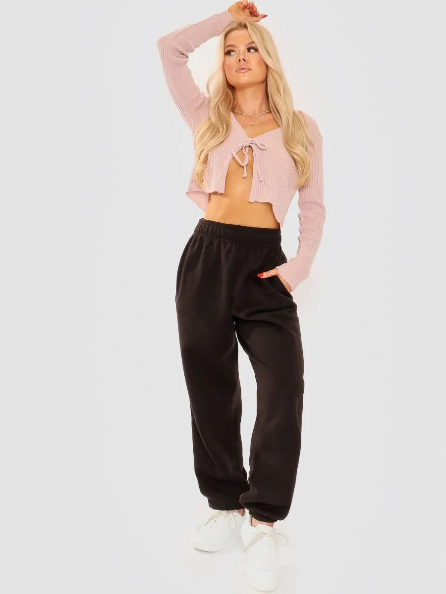 Anne Tie Front Knit Cardigan Top In Rose