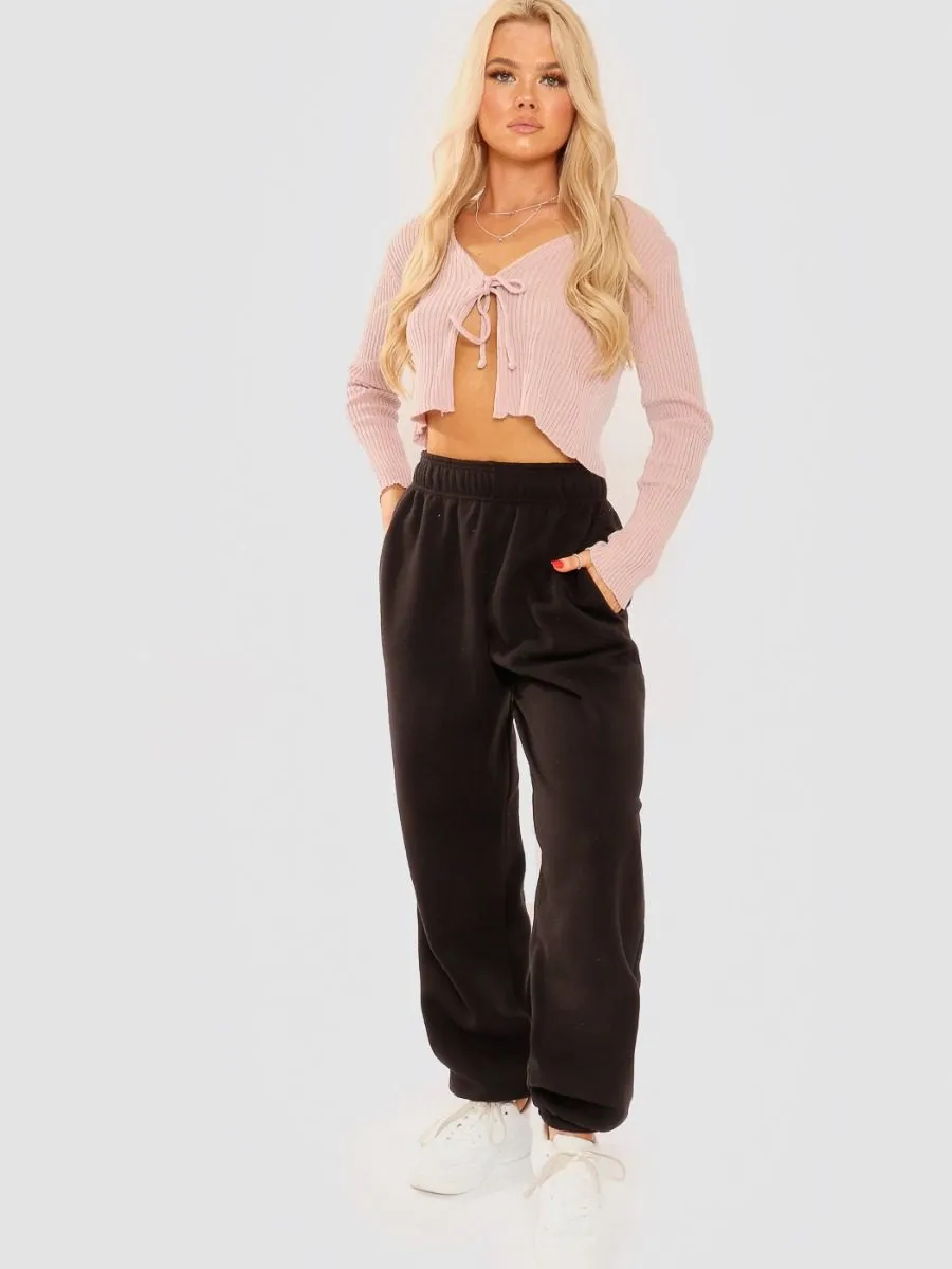 Anne Tie Front Knit Cardigan Top In Rose