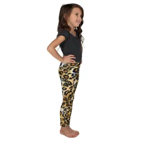 Brown Leopard Kid's Leggings, Animal Print Premium Kid's Gym Fitness Pants - Made in USA/EU