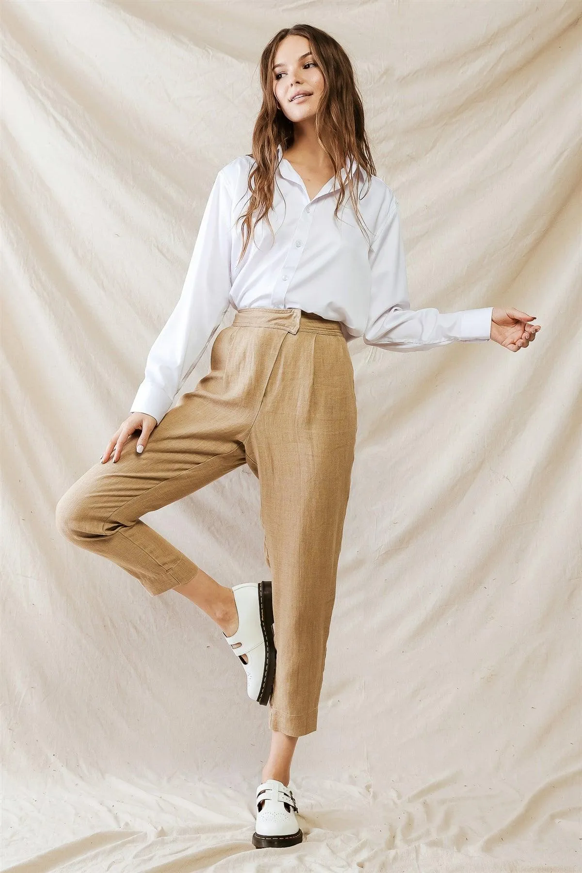 Brown Pleated Wrap High Waist Pants /1-2-2-1