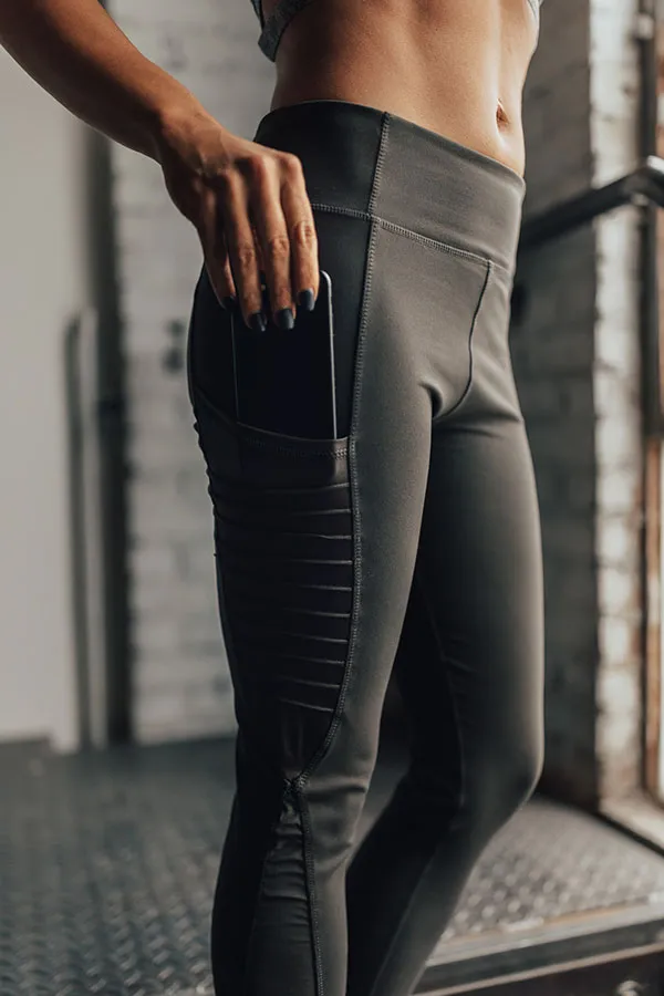 Crushed It High Waist Moto Legging in Espresso