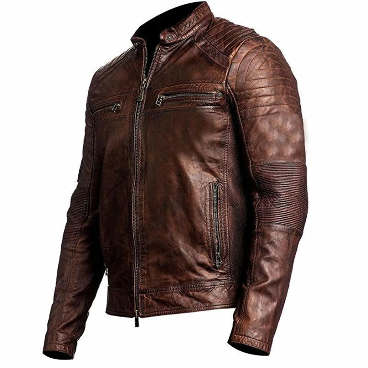Dark Brown Vintage Distressed Biker Leather Mens Jacket