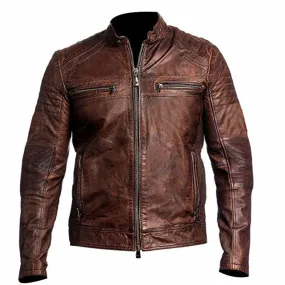 Dark Brown Vintage Distressed Biker Leather Mens Jacket