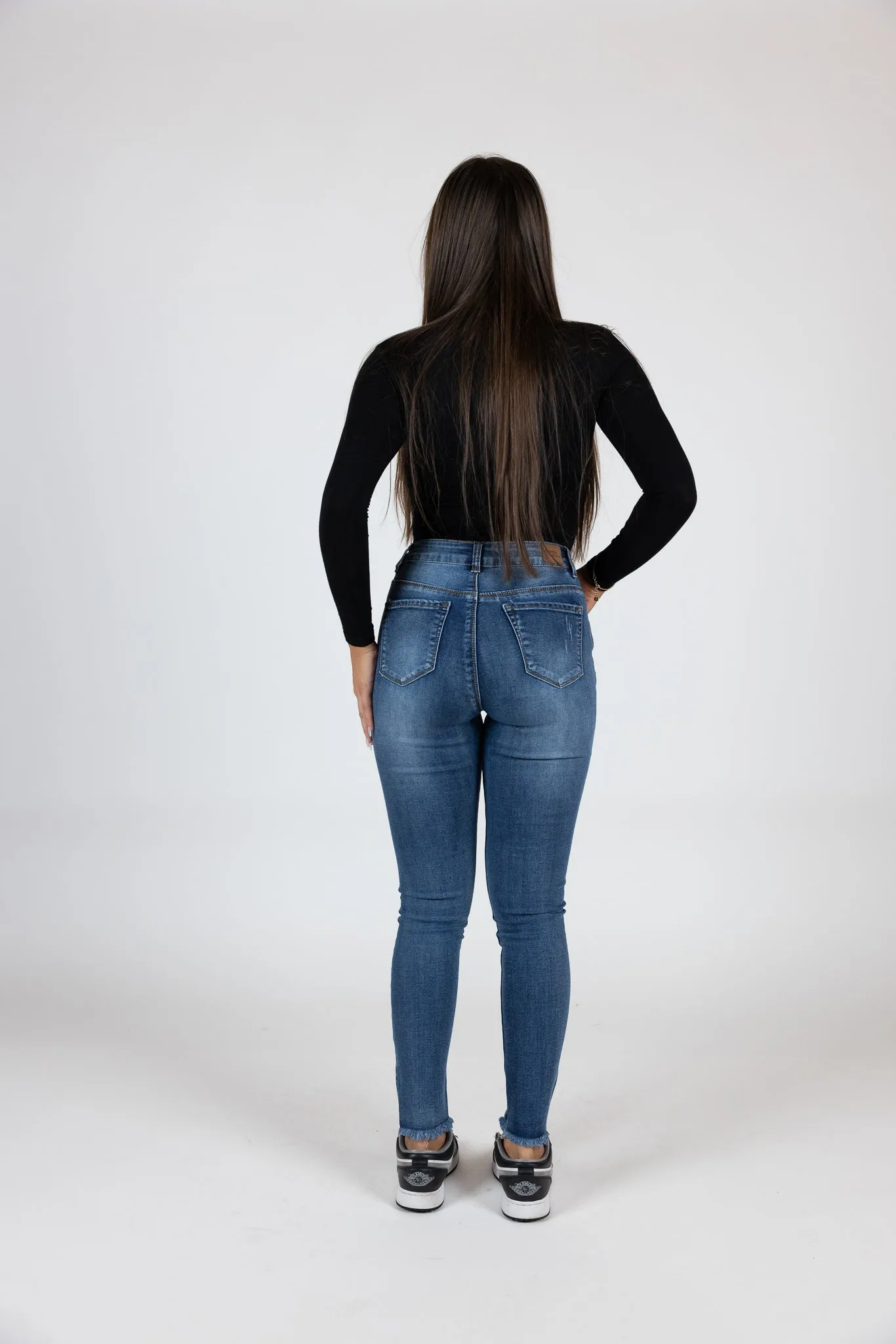 Distress Frayed Hem Jeans
