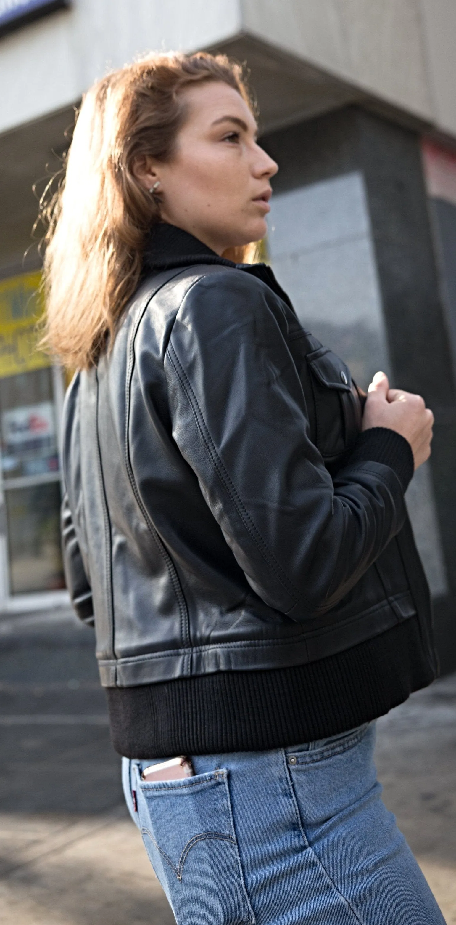 Fadcloset Bailey Womens Leather Bomber Jacket