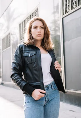 Fadcloset Bailey Womens Leather Bomber Jacket