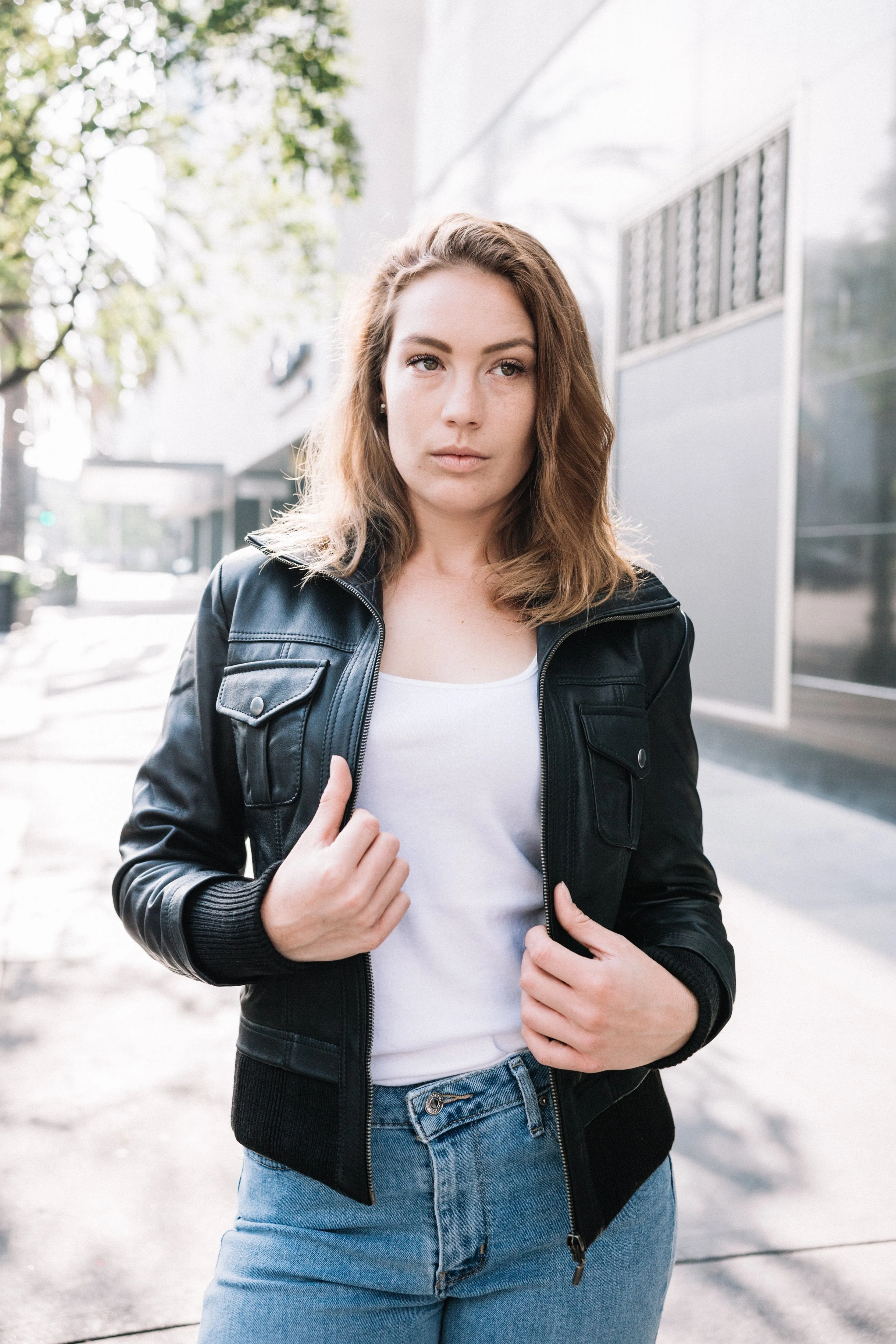 Fadcloset Bailey Womens Leather Bomber Jacket
