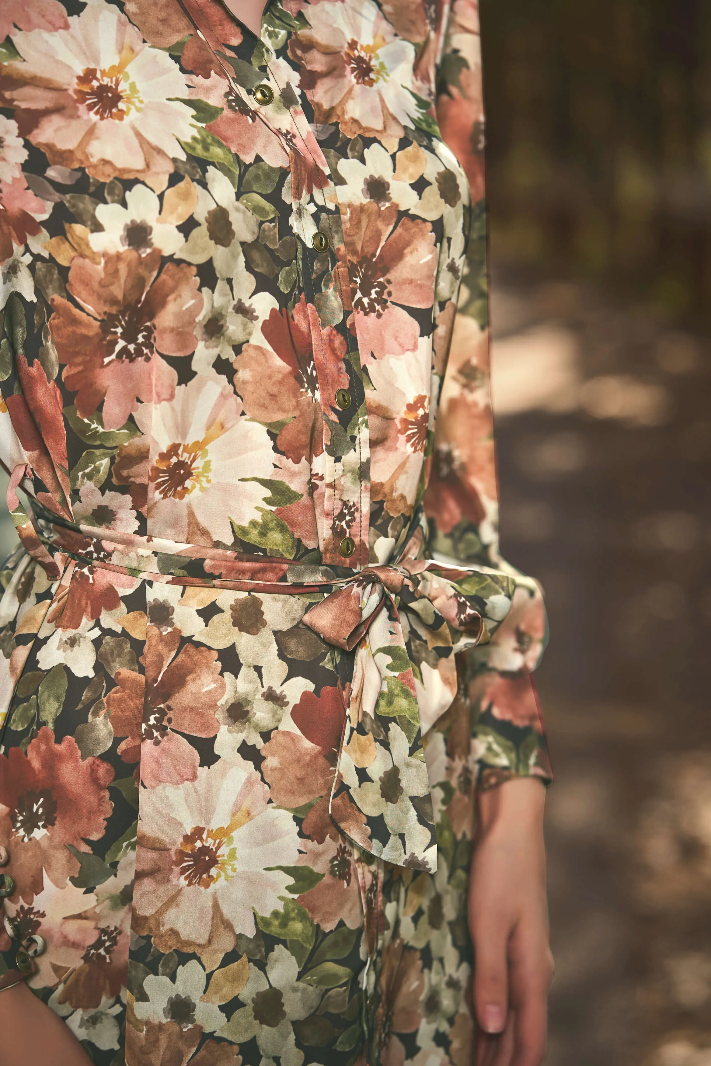 Floral Tie Belt Shirt Dress