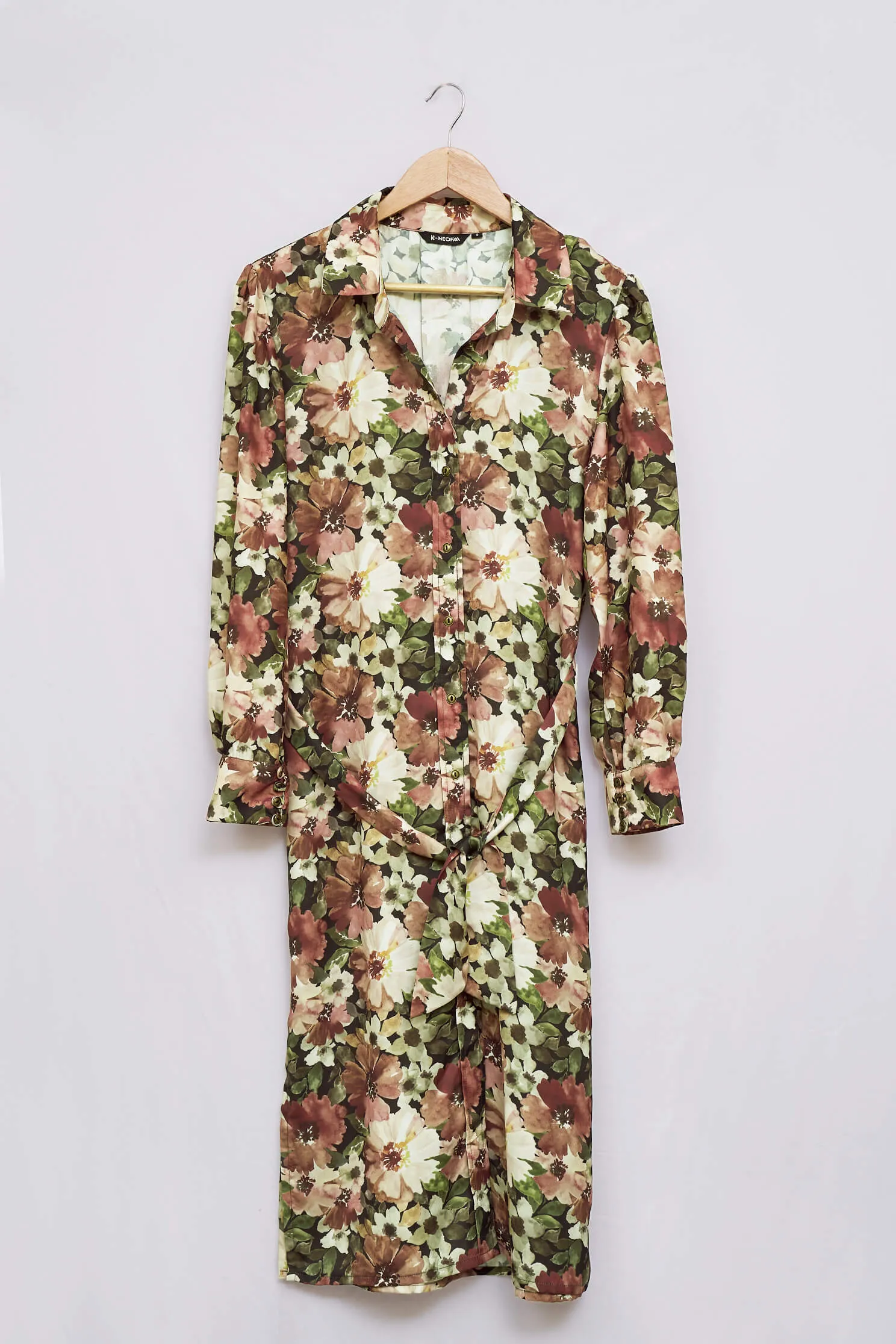 Floral Tie Belt Shirt Dress
