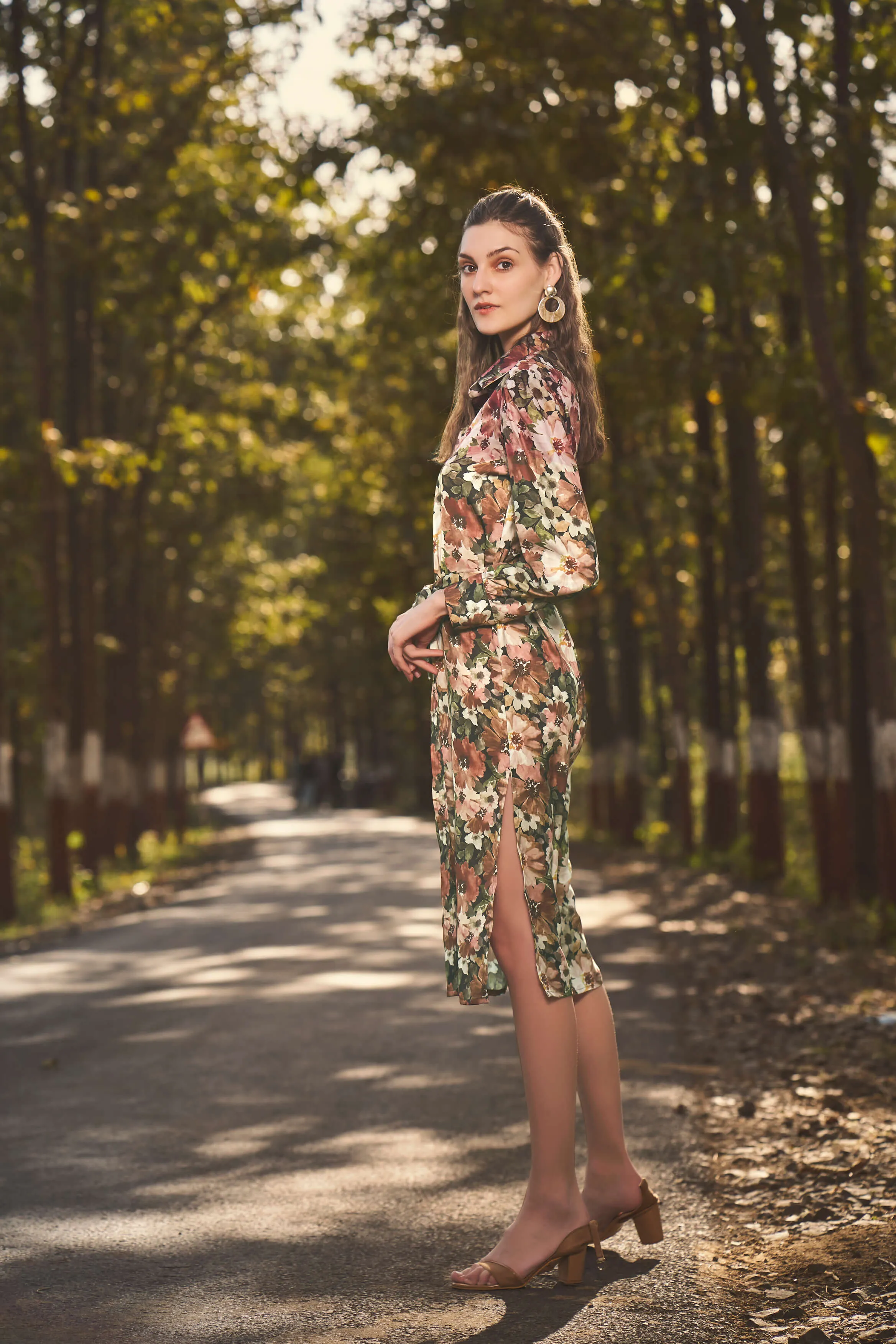 Floral Tie Belt Shirt Dress