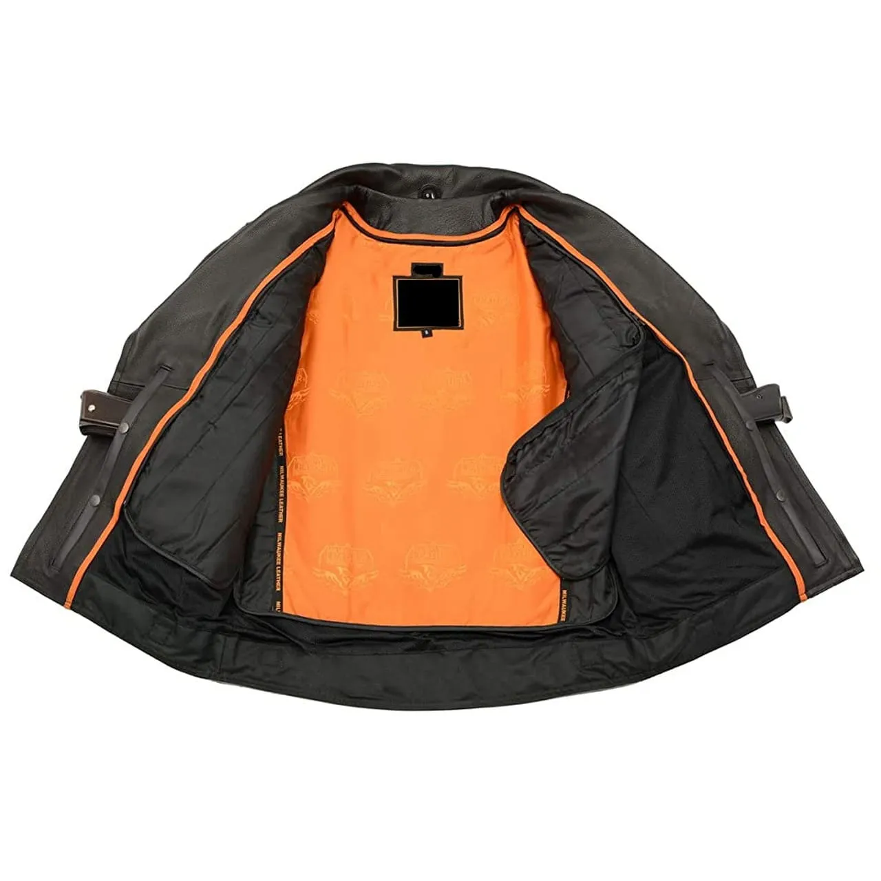 Genuine Leather Men Black Jacket with Gun Pockets