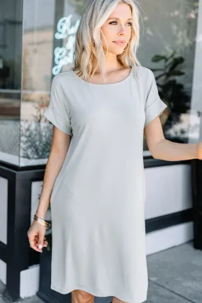 Get To Know Me Light Sage Green T-shirt Dress