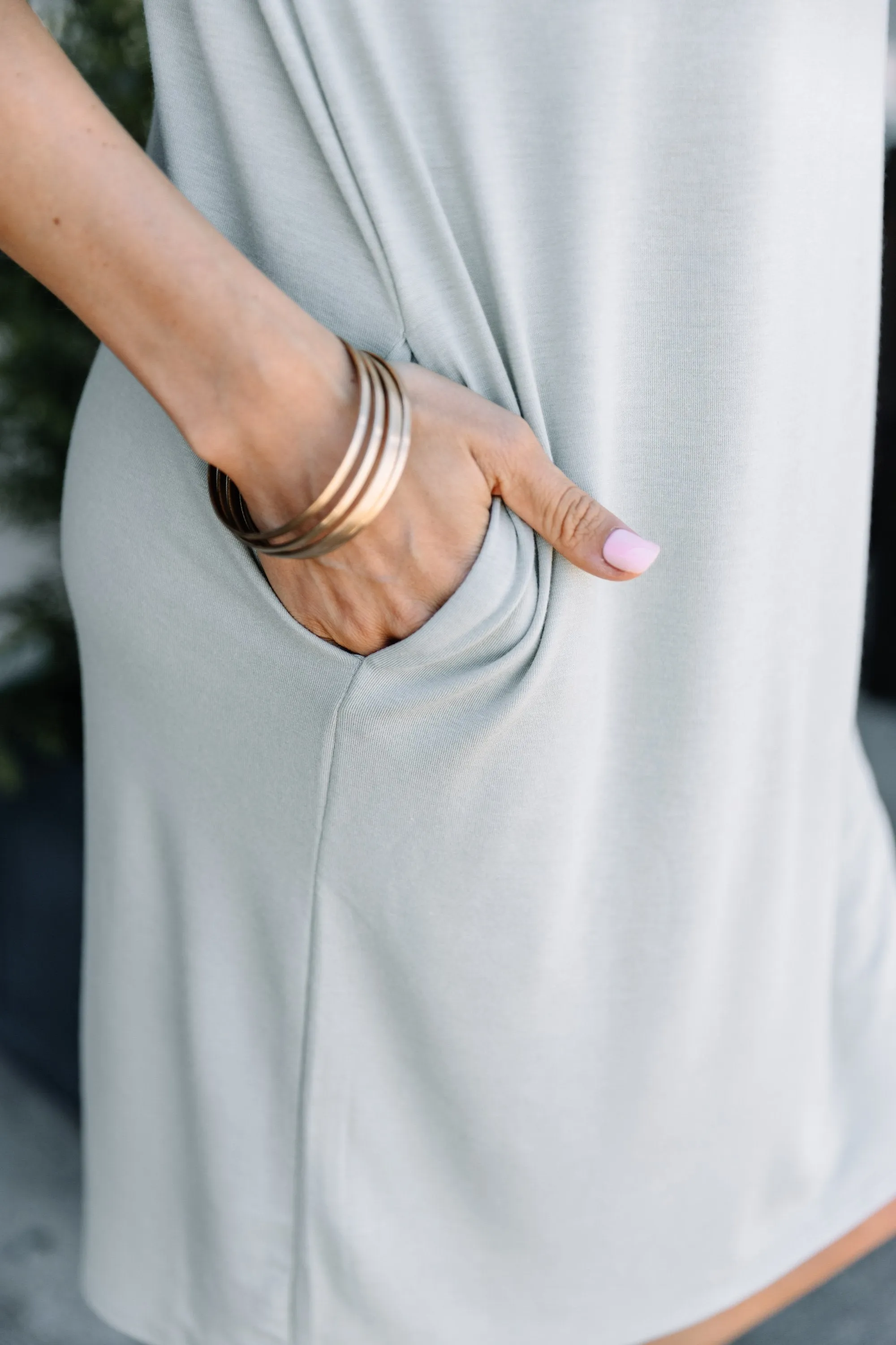 Get To Know Me Light Sage Green T-shirt Dress