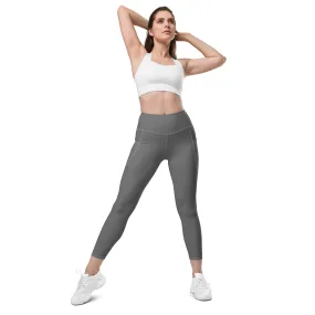Graphite Gray Women's Tights, Best Designer Sports Exercise Leggings With Pockets - Made in USA/EU/MX