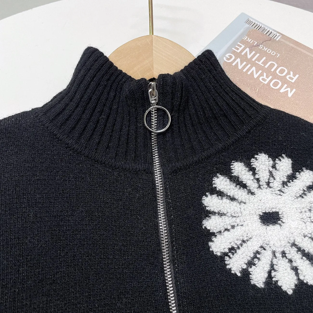 Jacquard Turtleneck Knitted Cardigan