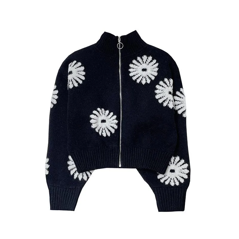 Jacquard Turtleneck Knitted Cardigan