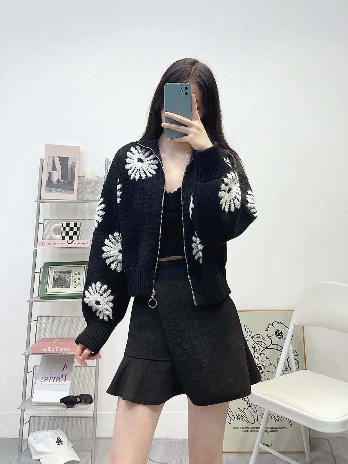Jacquard Turtleneck Knitted Cardigan