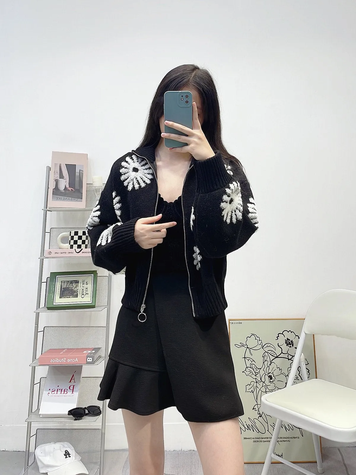 Jacquard Turtleneck Knitted Cardigan
