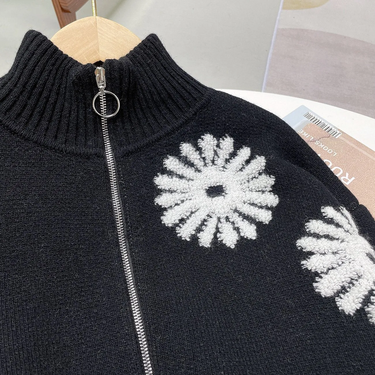 Jacquard Turtleneck Knitted Cardigan
