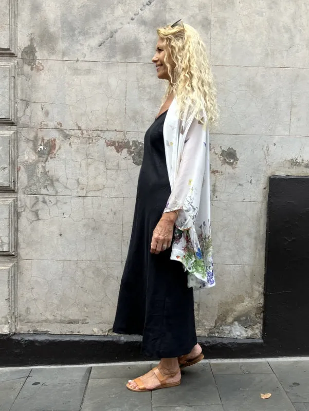 Jiva Silk Chiffon Kimono Jacket - Ivory w/ Butterflies and Flowers