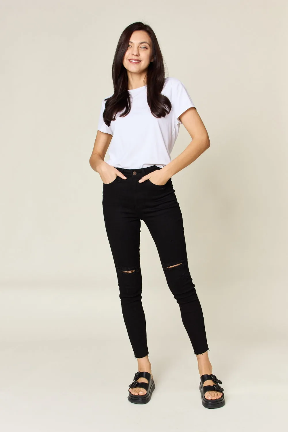 Judy Blue Distressed Tummy Control High Waist Skinny Jeans - Online Exclusive