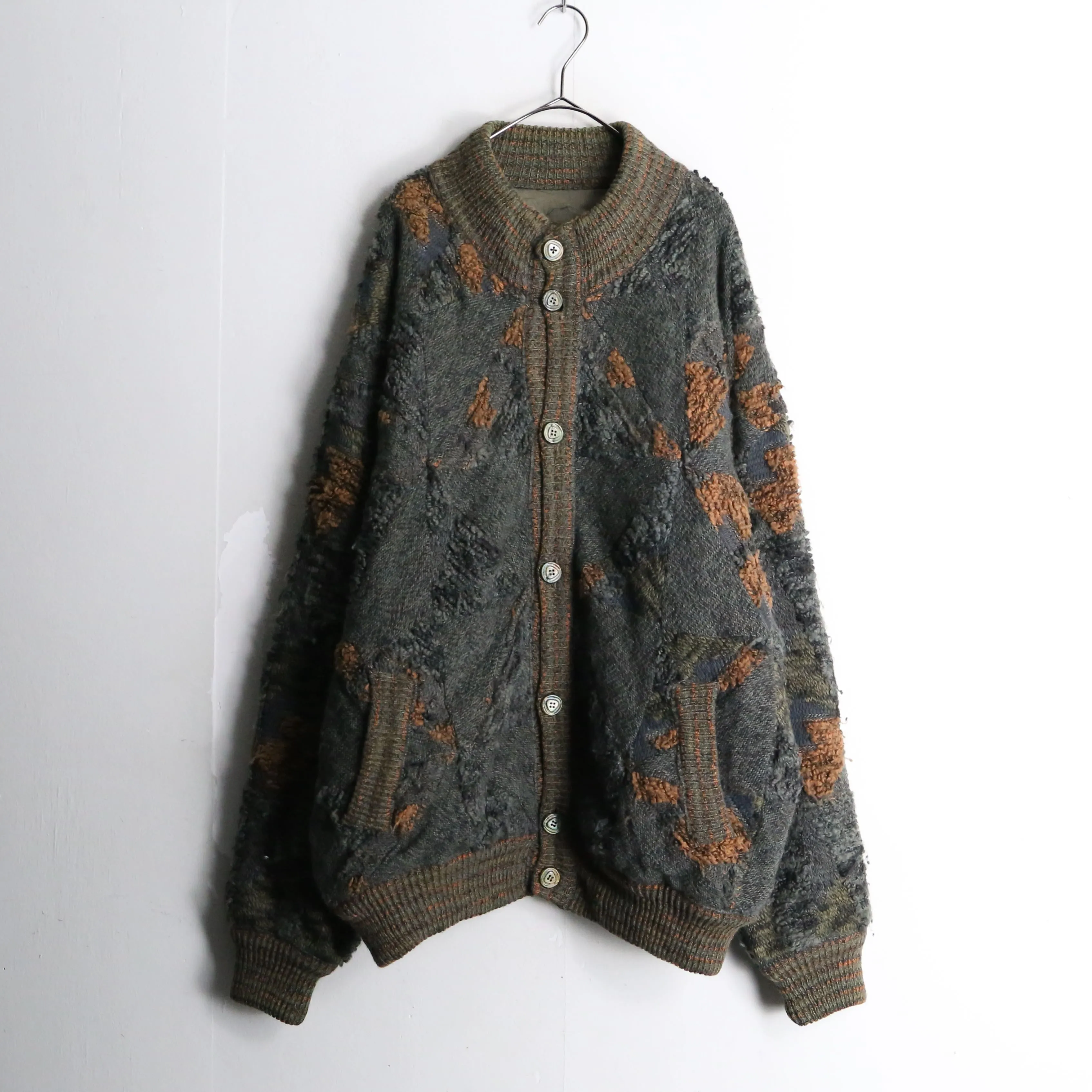 khaki color loose knit blouson