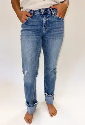 LOVERVET: Mid Rise Cuffed Straight Jeans