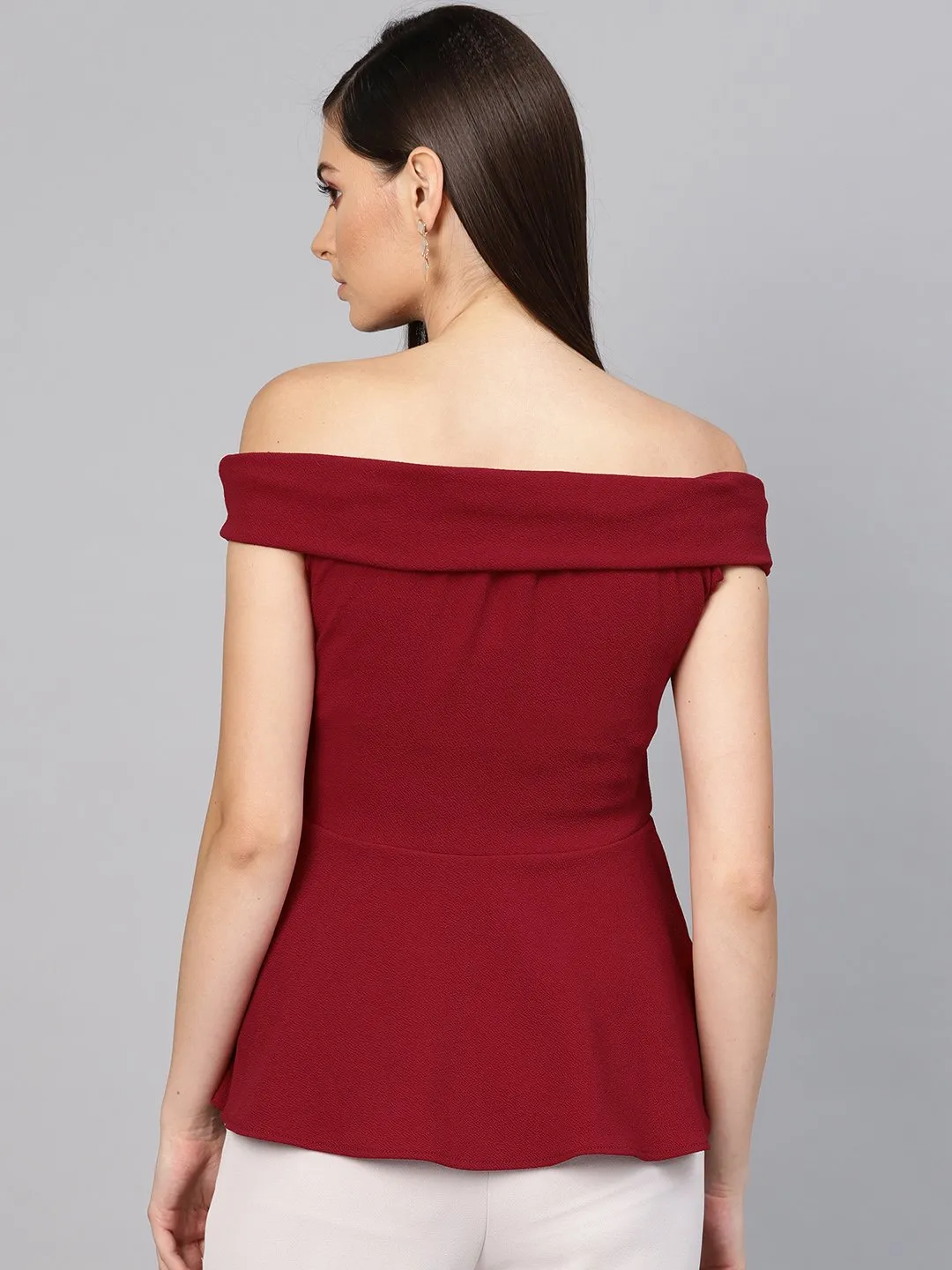 Maroon Bardot Peplum Top