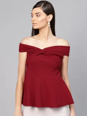 Maroon Bardot Peplum Top