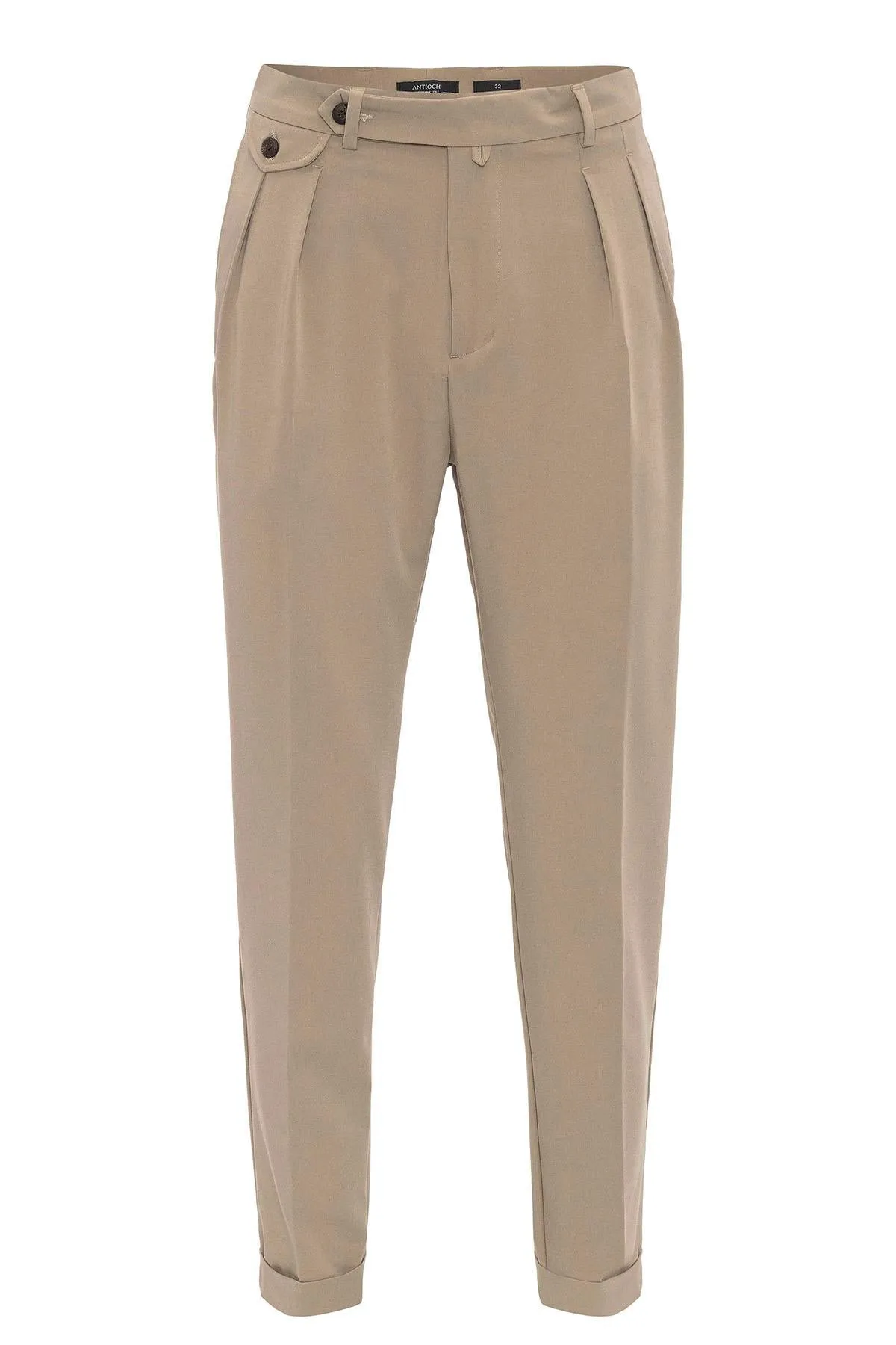 Men's Beige Pleated High-Waisted  Pants - Wessi