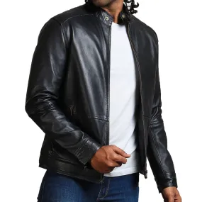 Men's Classic Black Faux Leather Moto Jacket
