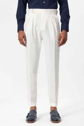Men's White High-Waist Pleated Textured Pants - Wessi