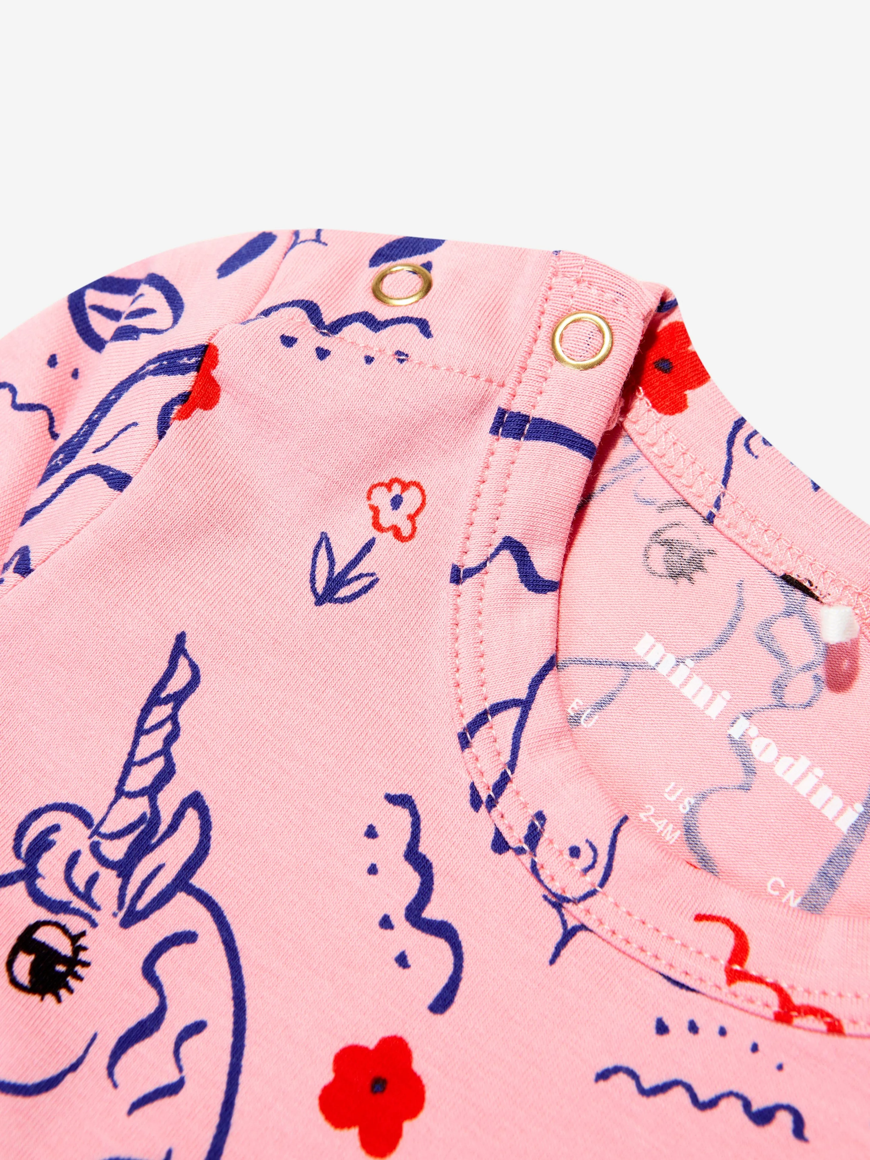 Mini Rodini Baby Girls Organic Cotton Unicorns Bodysuit in Pink