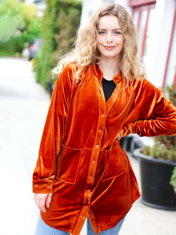 Modern Loose-fitting Velour Shacket