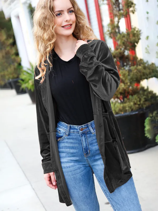 Modern Loose-fitting Velour Shacket