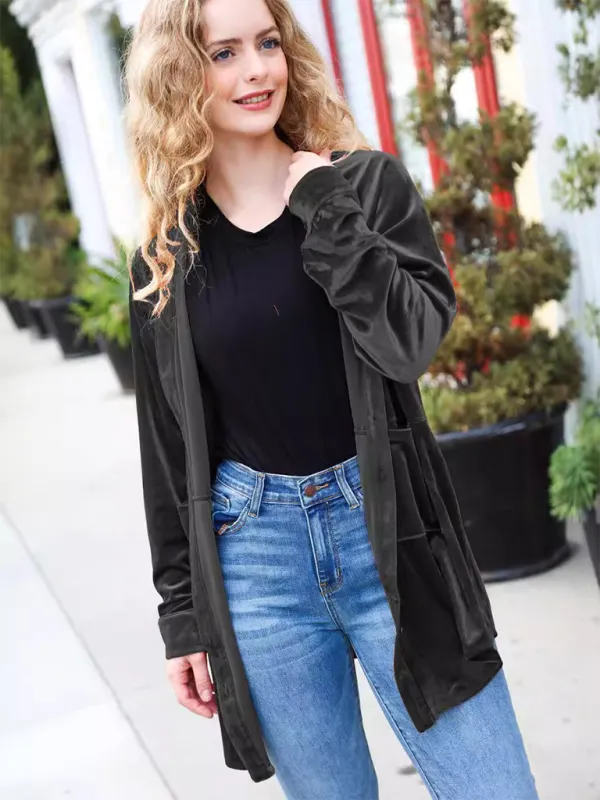 Modern Loose-fitting Velour Shacket