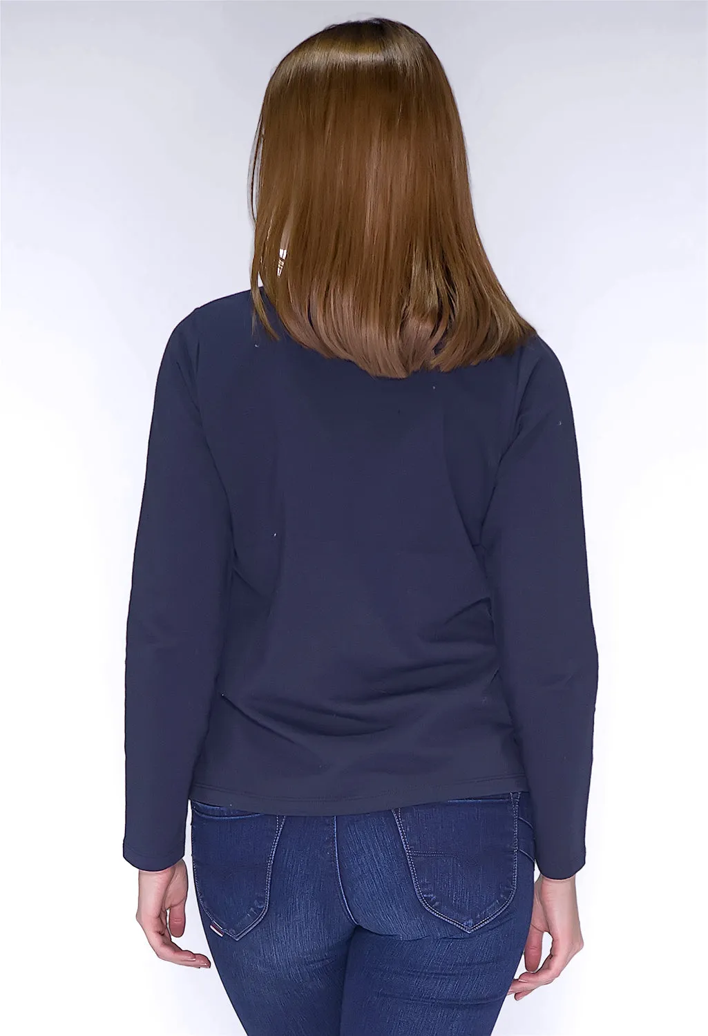 Navy Printed Cardigan with Velvet Details