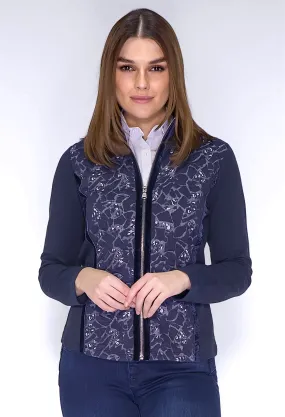 Navy Printed Cardigan with Velvet Details