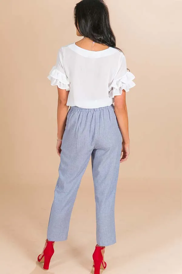 Office Luxe High Waist Trousers in Blue