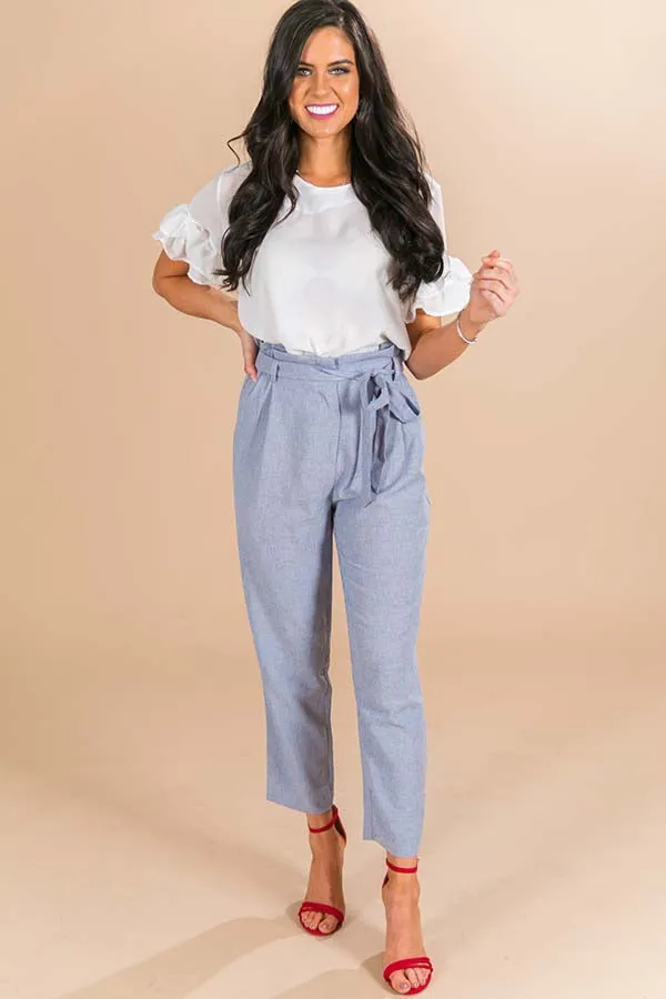 Office Luxe High Waist Trousers in Blue