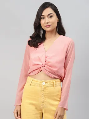 Pink Front Twisted Crop Top