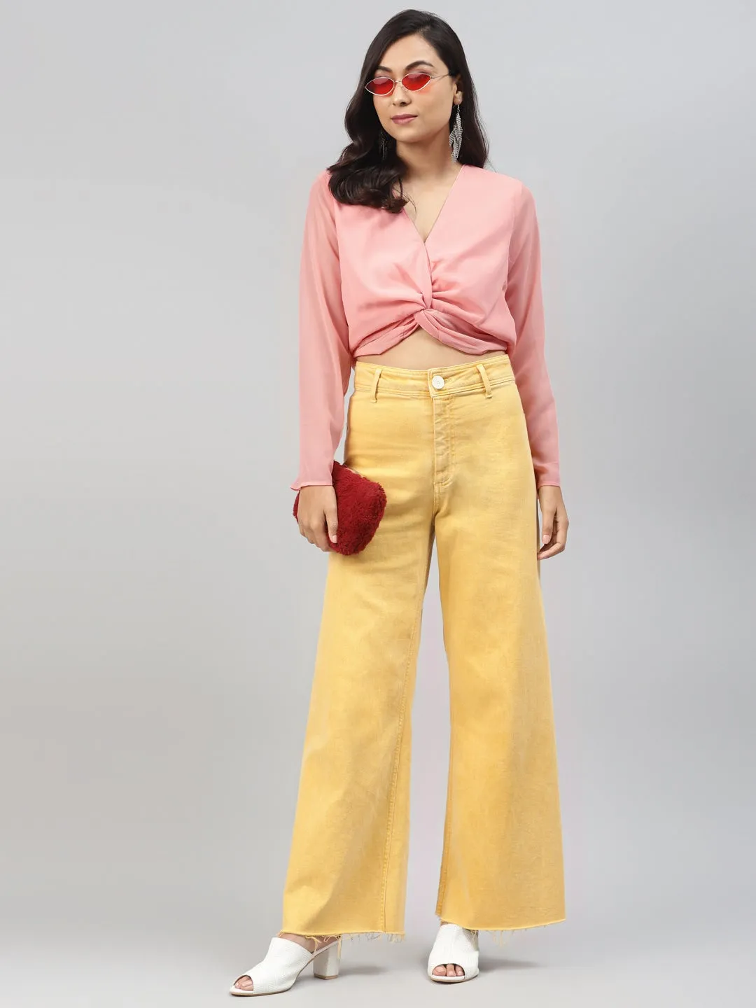 Pink Front Twisted Crop Top