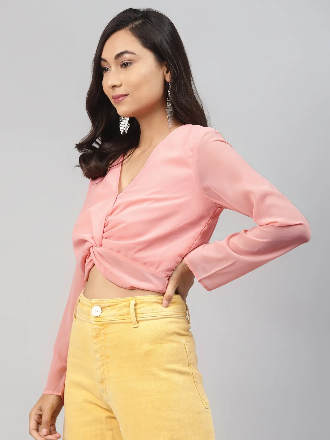 Pink Front Twisted Crop Top