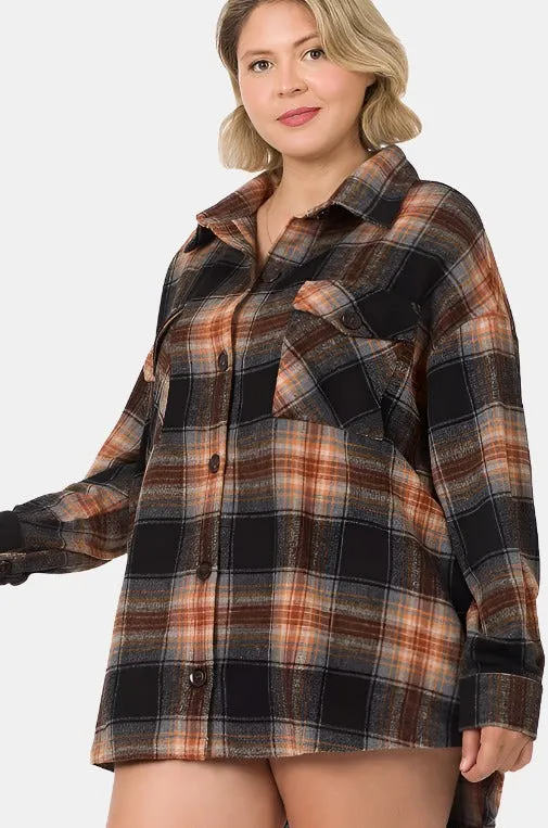 Plus Oversized Yarn Dyed Plaid Shacket