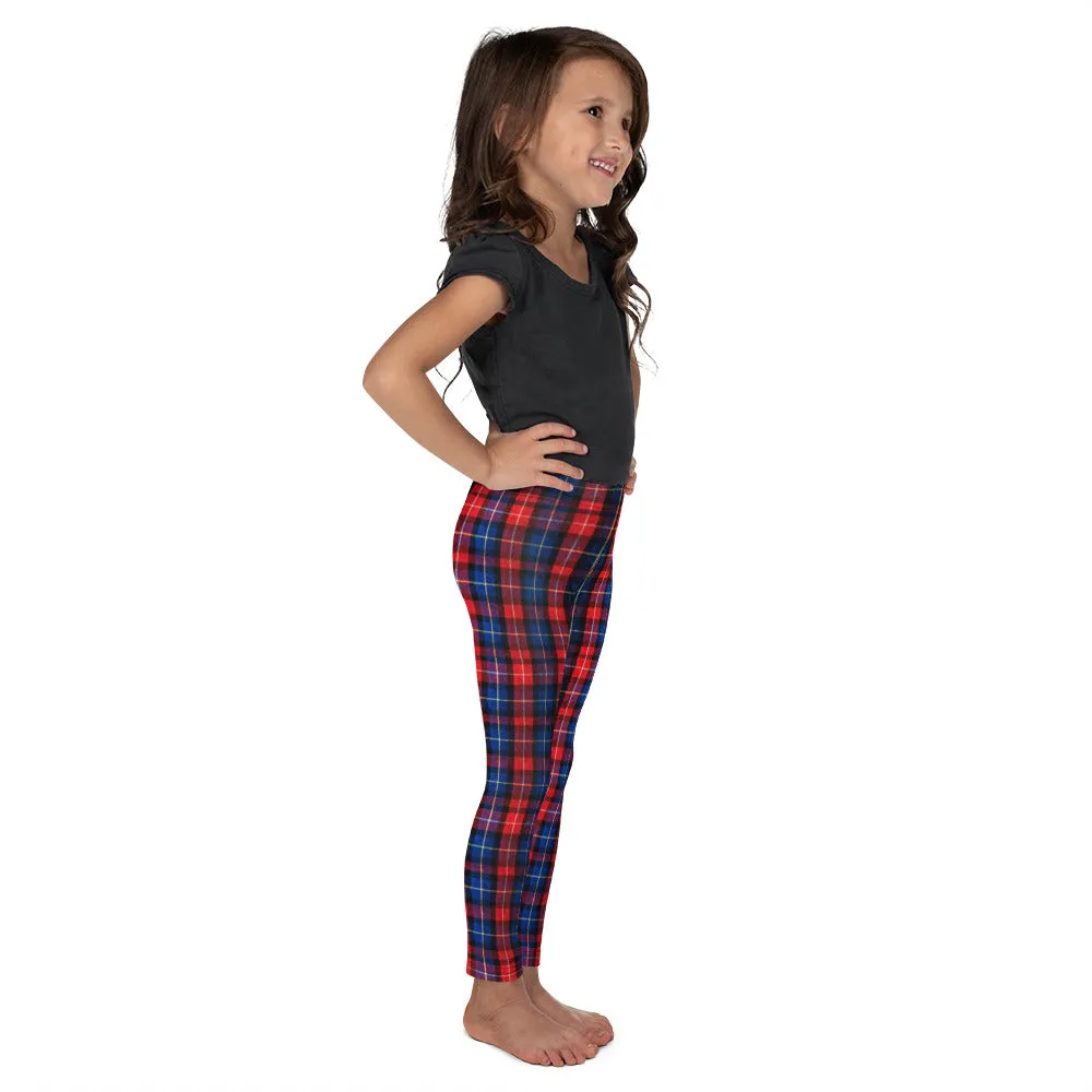 Red Plaid Tartan Print Girl's Tights, Designer Kid's Leggings Activewear Pants (2T-7) Made in USA/EU