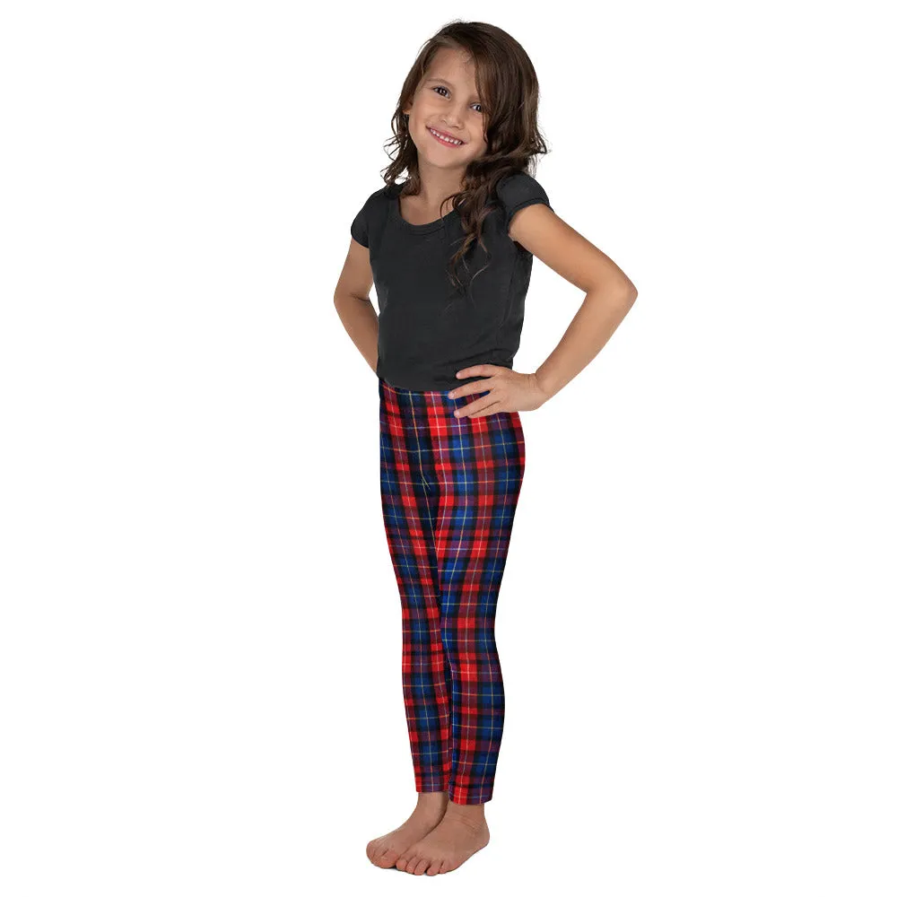 Red Plaid Tartan Print Girl's Tights, Designer Kid's Leggings Activewear Pants (2T-7) Made in USA/EU
