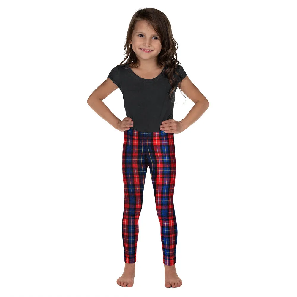 Red Plaid Tartan Print Girl's Tights, Designer Kid's Leggings Activewear Pants (2T-7) Made in USA/EU