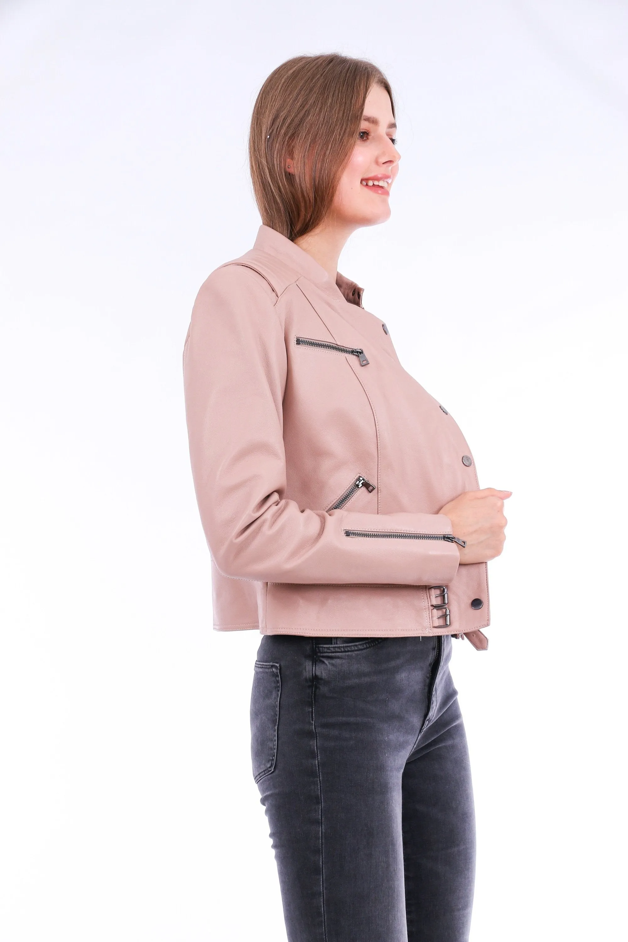 Rovigo Leather Biker Jacket - Pink