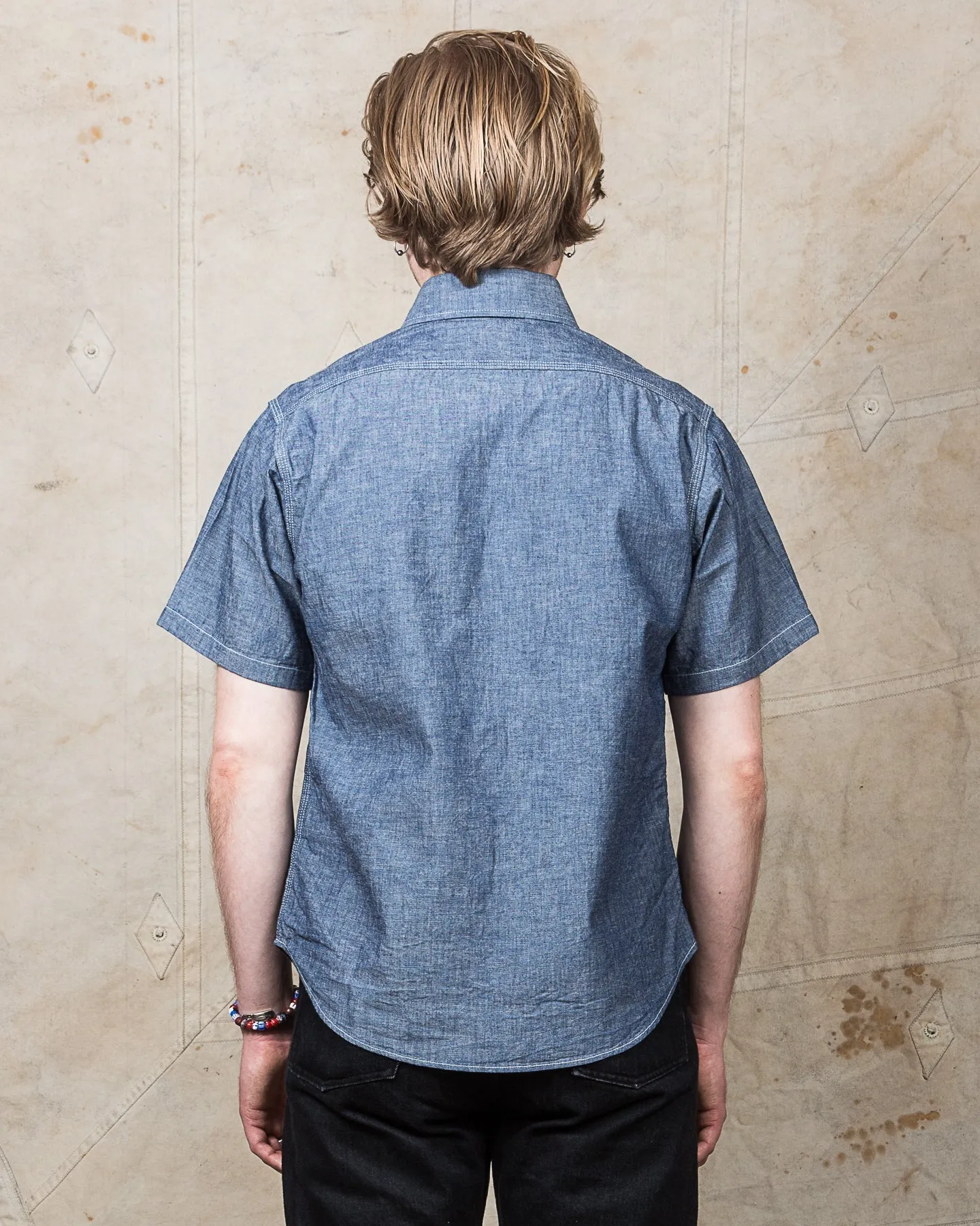 Sugar Cane & Co. Short Sleeve Blue Chambray Work Shirt SC37941
